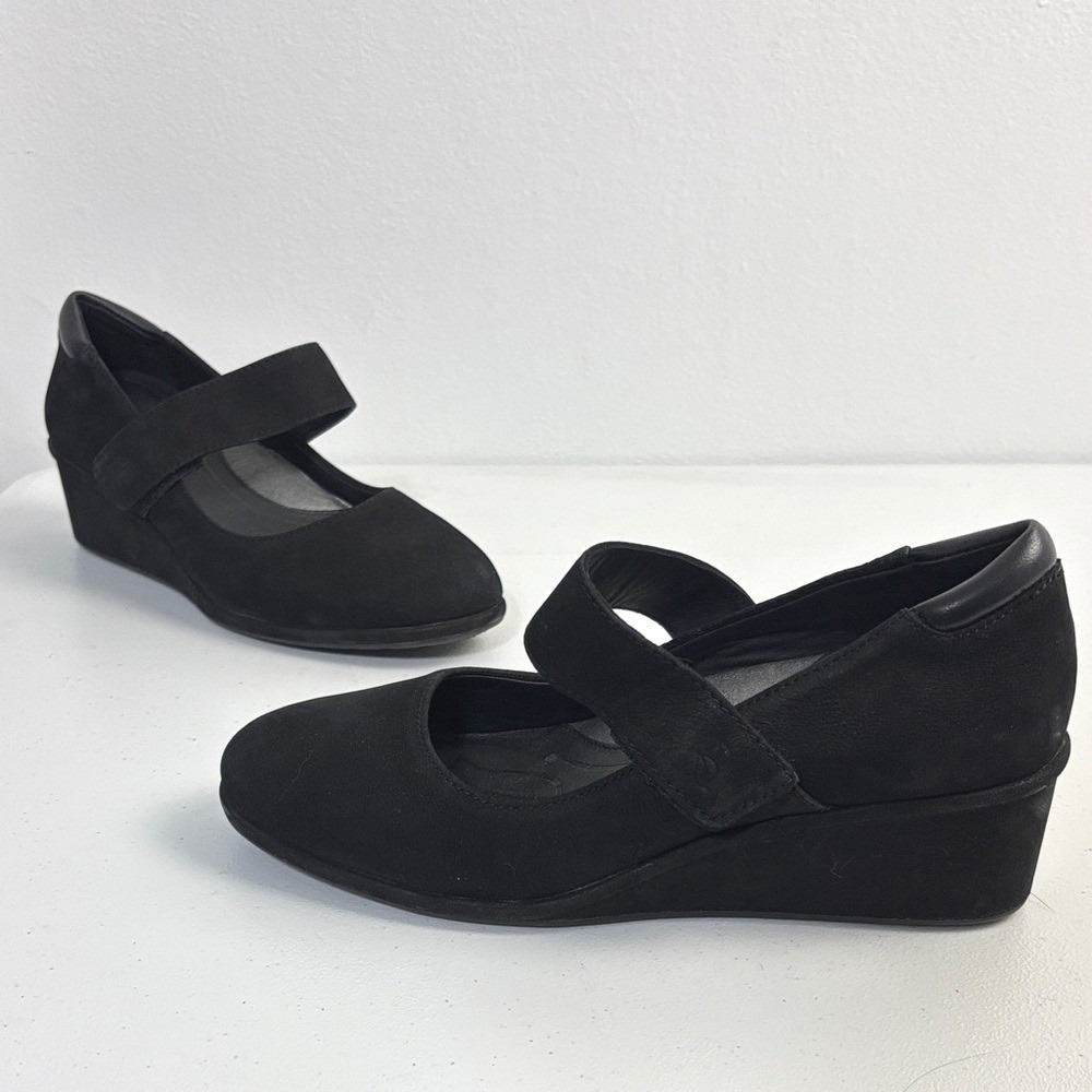 Black Suede Mary Jane Wedge Preppy Shoes Career Minimalist Whimsigoth Women 9